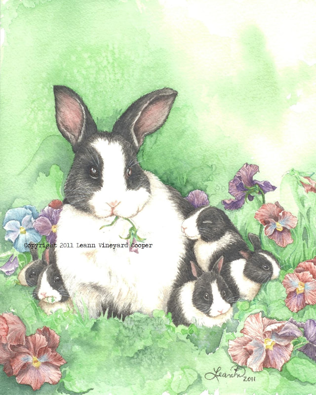 watercolor mama bunnies with babies