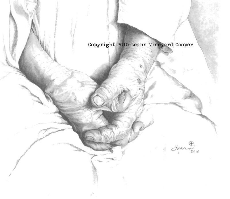 graphite drawing hands of well loved nun